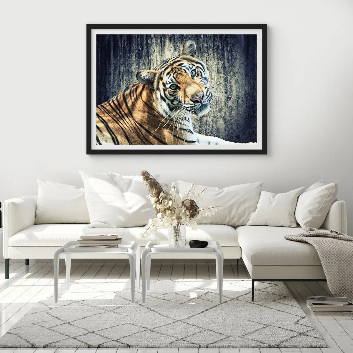 Poster in een zwarte lijst - Portret in stromen van licht - 91x61 cm