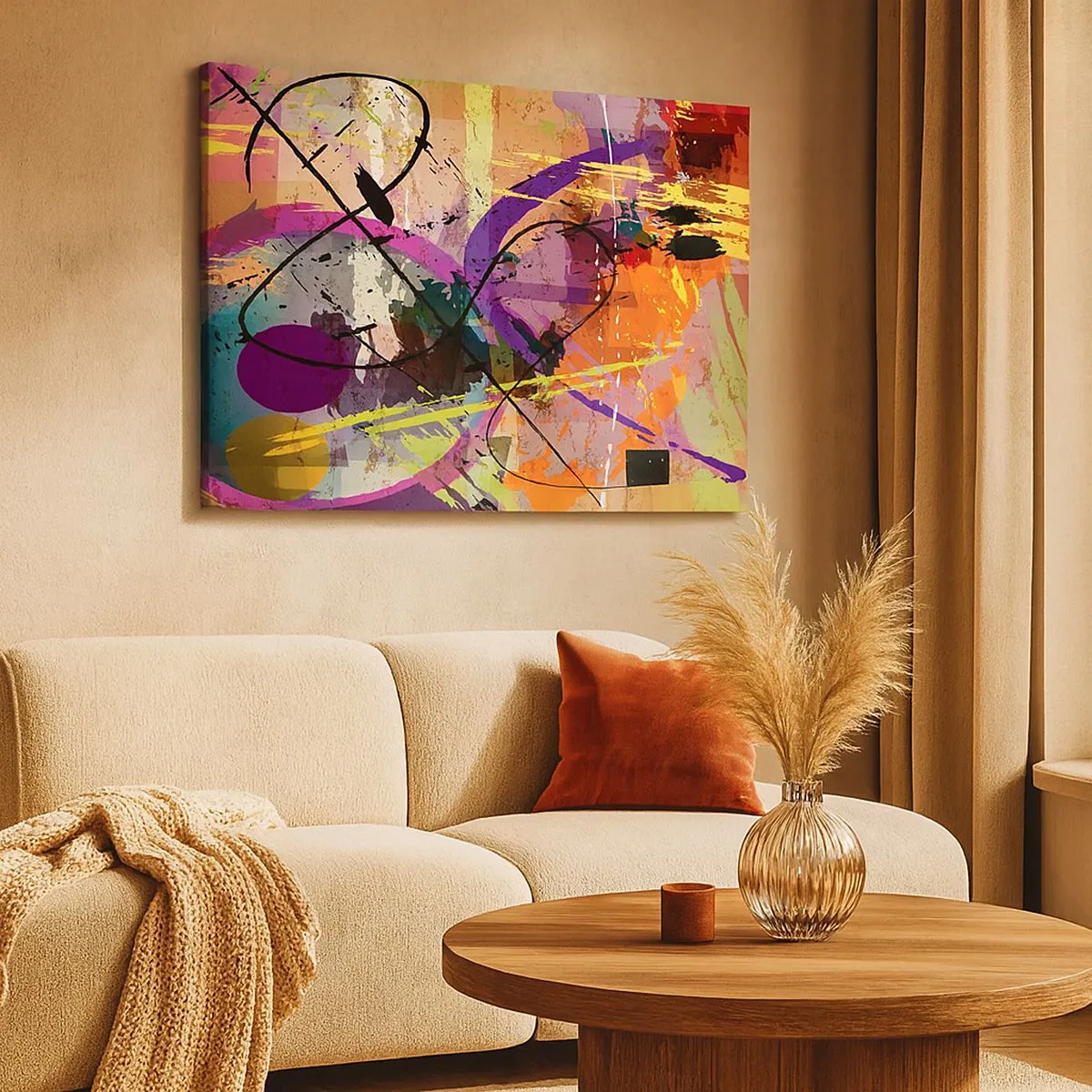 Schilderen op canvas - Een kleurrijk abstract patroon met dynamische lijnen en vormen. - 70x50cm - Je kunt rechtdoor of rondom - Moderne wanddecoratie voor woonkamer en slaapkamer ARTTOR