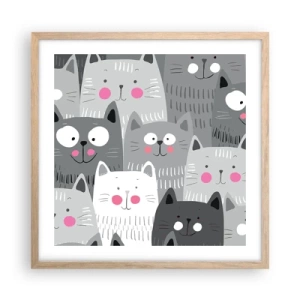 Een poster in een licht eiken lijst - De wereld van de kat - 50x50 cm