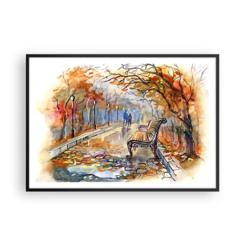 Poster in een zwarte lijst - Samen wandelen in de herfst - 100x70 cm