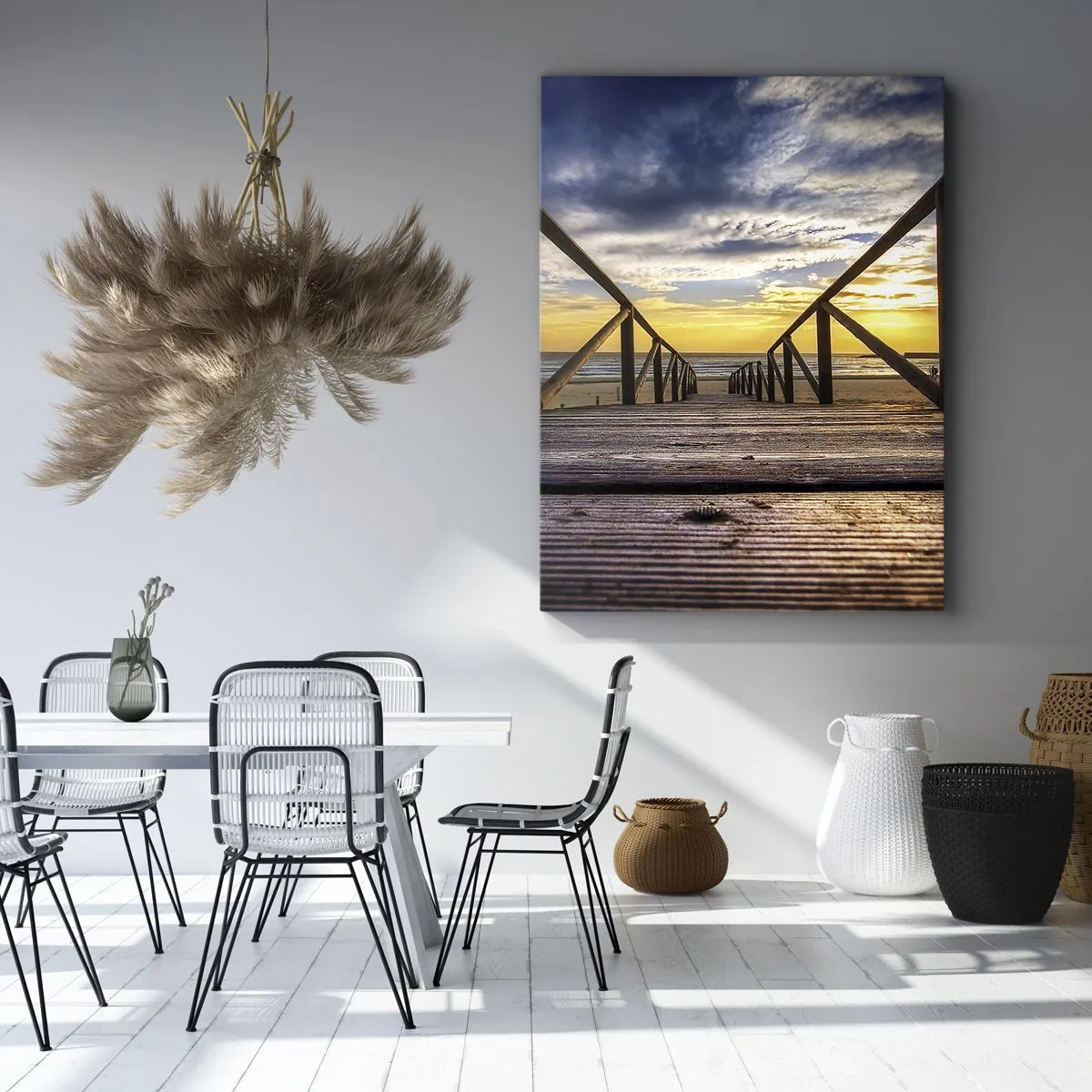 Schilderen op canvas - Rechtstreeks naar het rustige strand bij zonsondergang - 55x100 cm