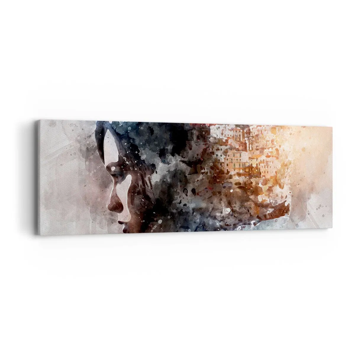 Schilderen op canvas - Een verhaal over een meisje met een stad op de achtergrond - 90x30 cm