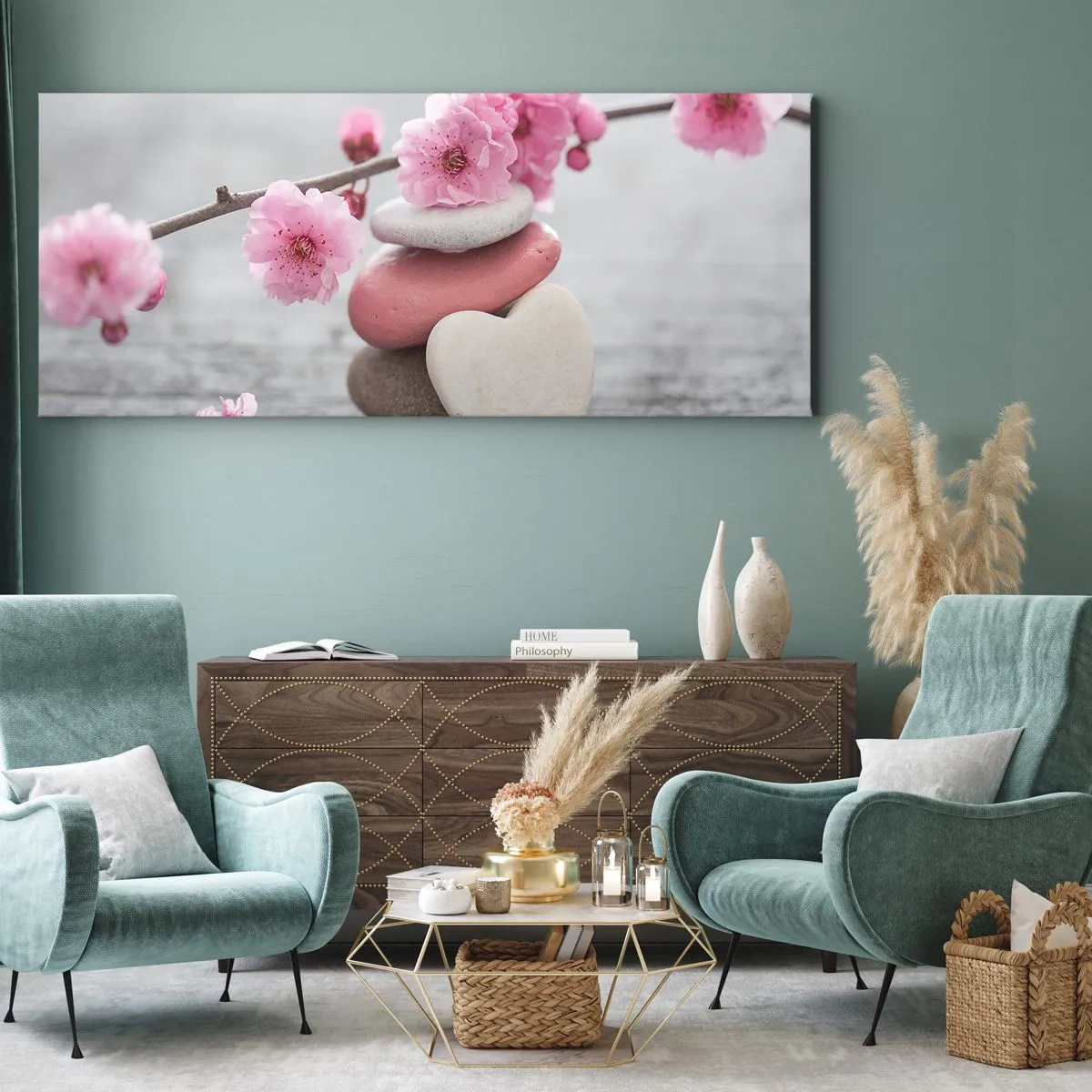 Schilderen op canvas - Gelukzaligheid met een kersenbloesem - 100x40 cm