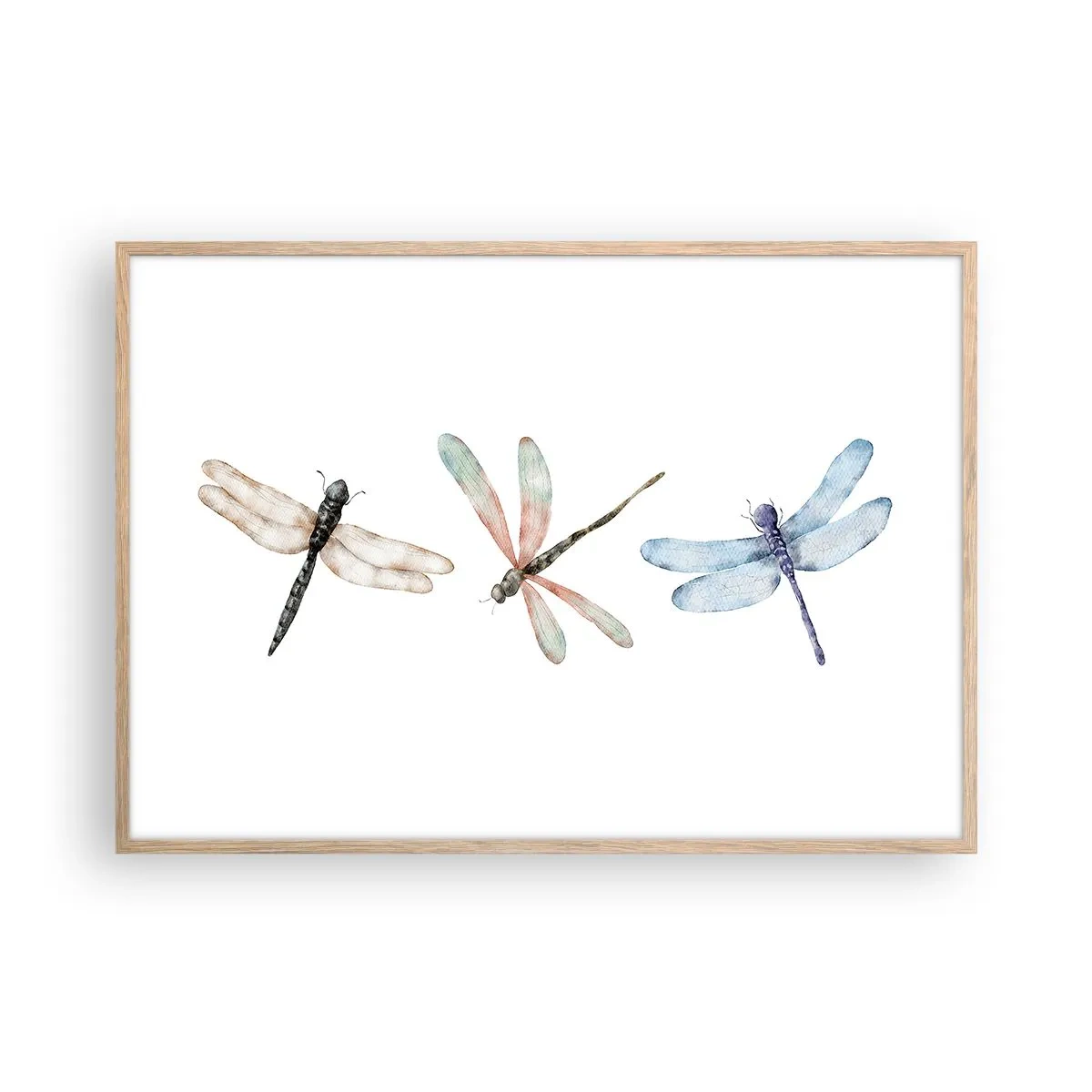 Een poster in een licht eiken lijst - Gewichtloze libellen - 100x70 cm