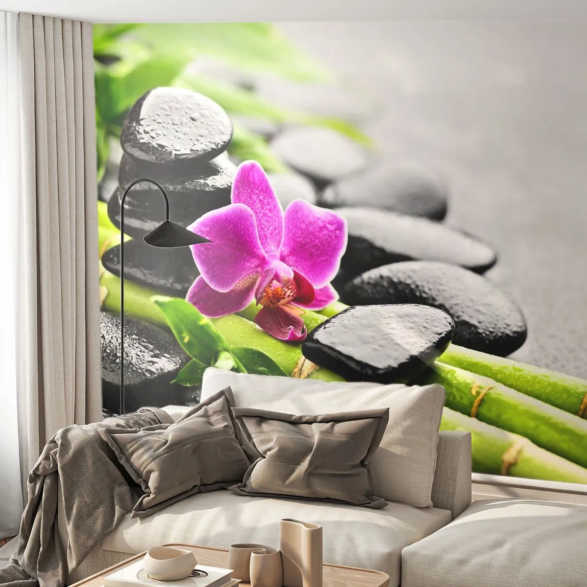 Fotobehang Premium Sand - In een vrede evenwicht - Bloemen, Orchidee, Orchidee - 250x175 cm