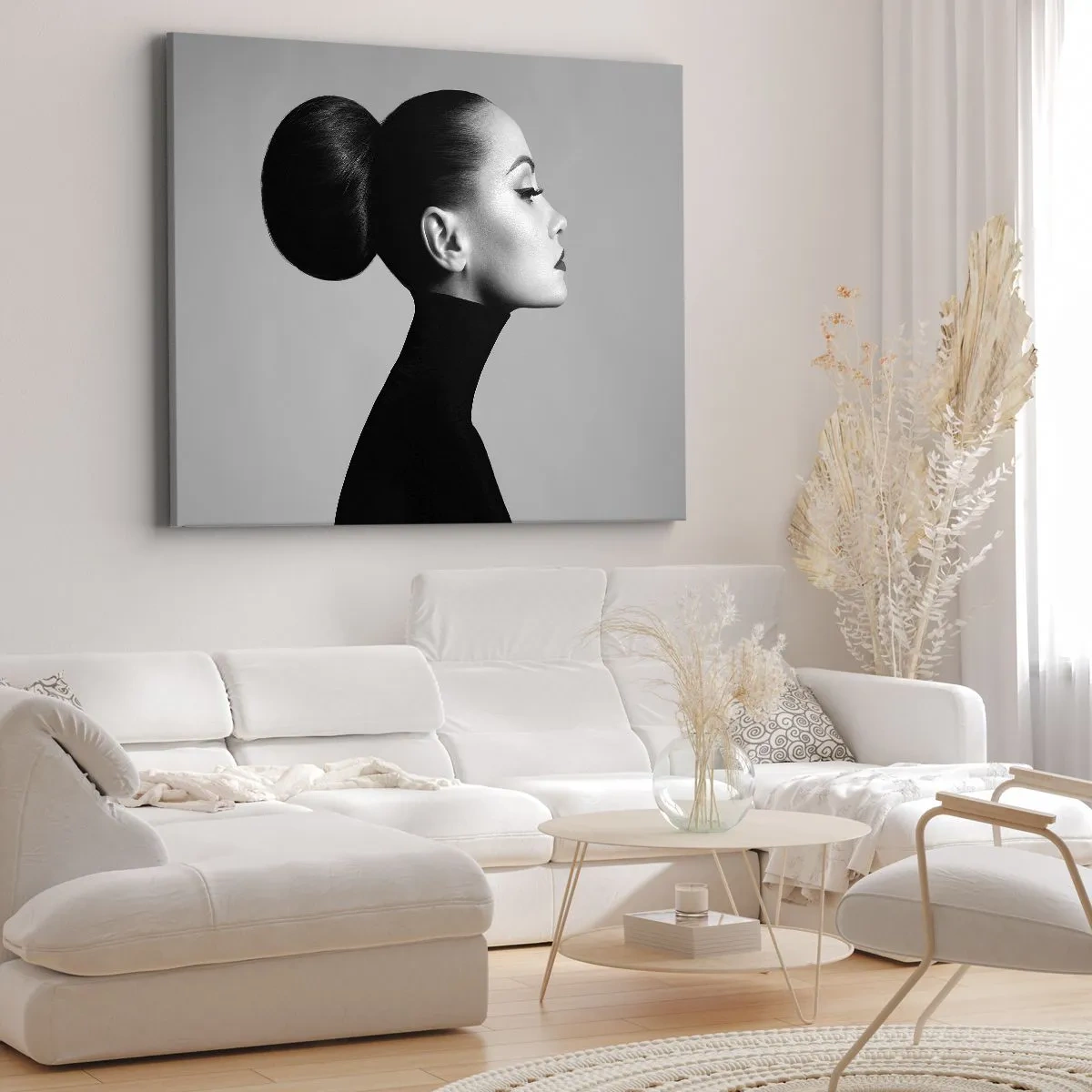 Schilderen op canvas - Profiel van een vrouw in zwart-wit met een elegante knot - 70x50cm - Moderne Nefertiti - Moderne wanddecoratie voor woonkamer en slaapkamer ARTTOR