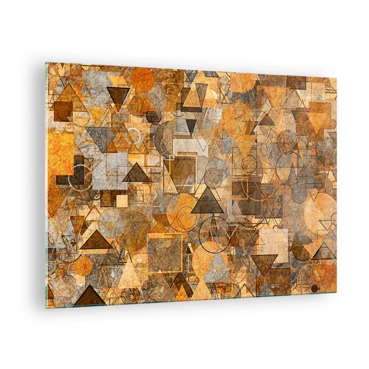 Schilderen op glas - Abstracte geometrische compositie in warme tinten - 70x50cm - De wereld in vorm - Moderne wanddecoratie voor woonkamer en slaapkamer ARTTOR