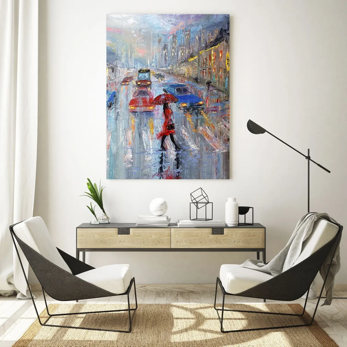 Schilderen op glas - Regenachtige middag in de stad - 50x70 cm