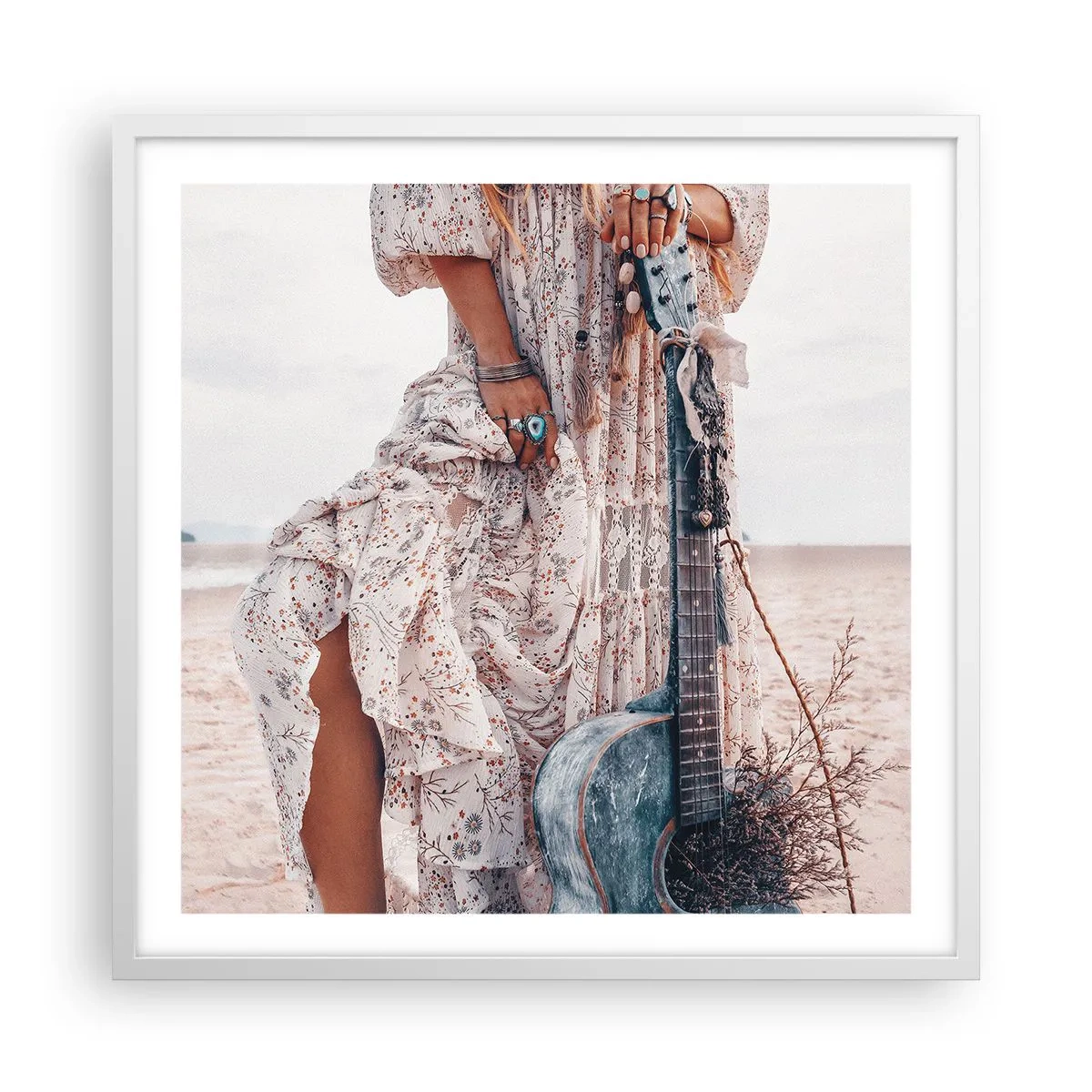 Poster in een witte lijst - Kinderen bloemen onderweg - 60x60 cm