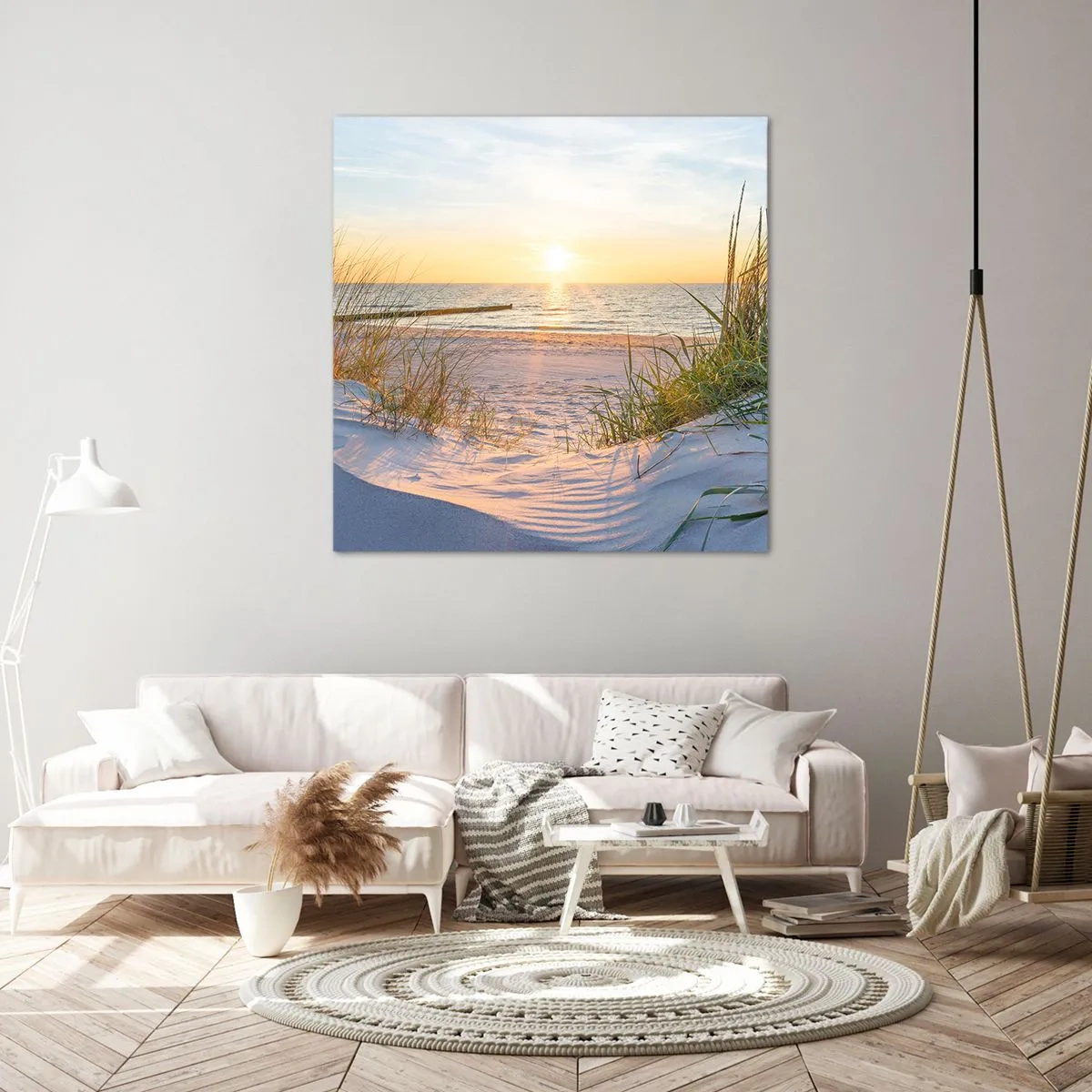Schilderen op canvas - Het geluid van de zee, het zingen van vogels, een wild strand tussen het gras... - 30x30 cm