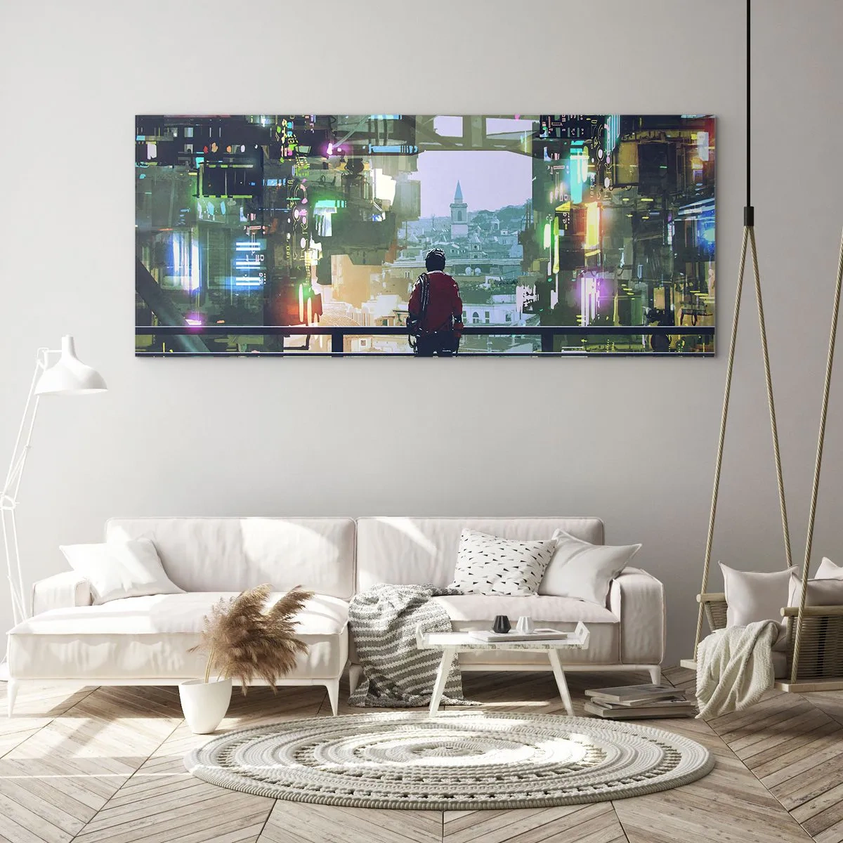 Schilderen op glas - Twee werelden - 140x50 cm