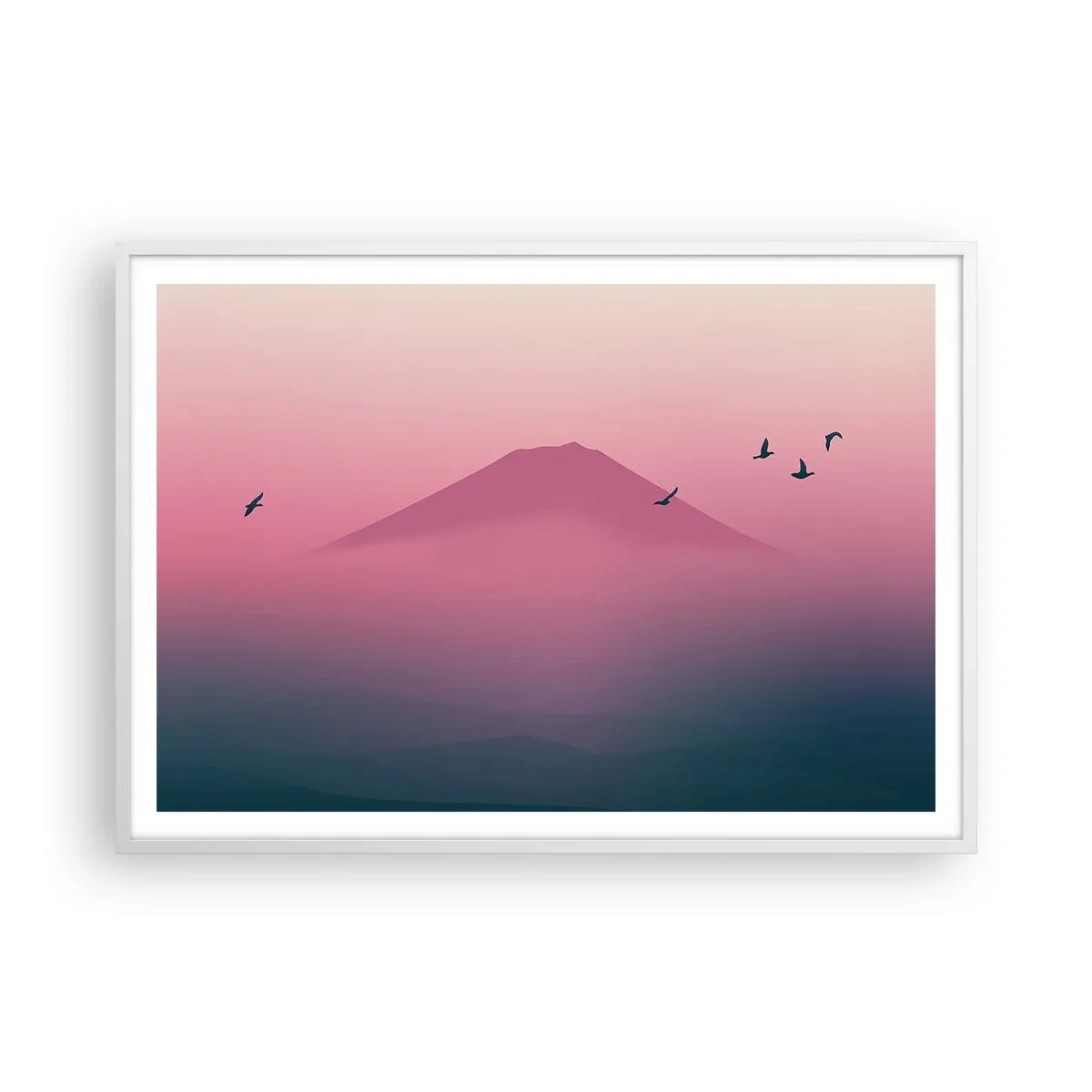 Poster in een witte lijst - Wandelaars boven de wolken - 100x70 cm