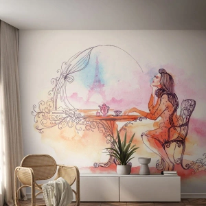 Fotobehang Standard Eco - Parijse chic - Parijs, Vrouw, Eiffeltoren - 350x256 cm