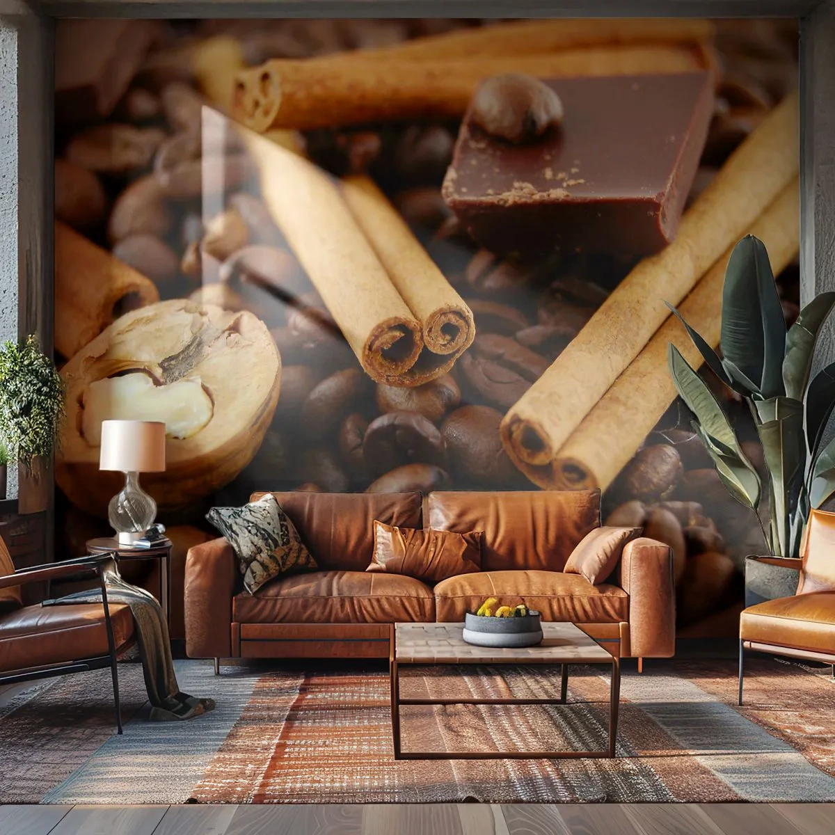 Fotobehang Standard Eco - Concert van aroma's - Gastronomie, Chocolade, Koffiebonen - 200x140 cm