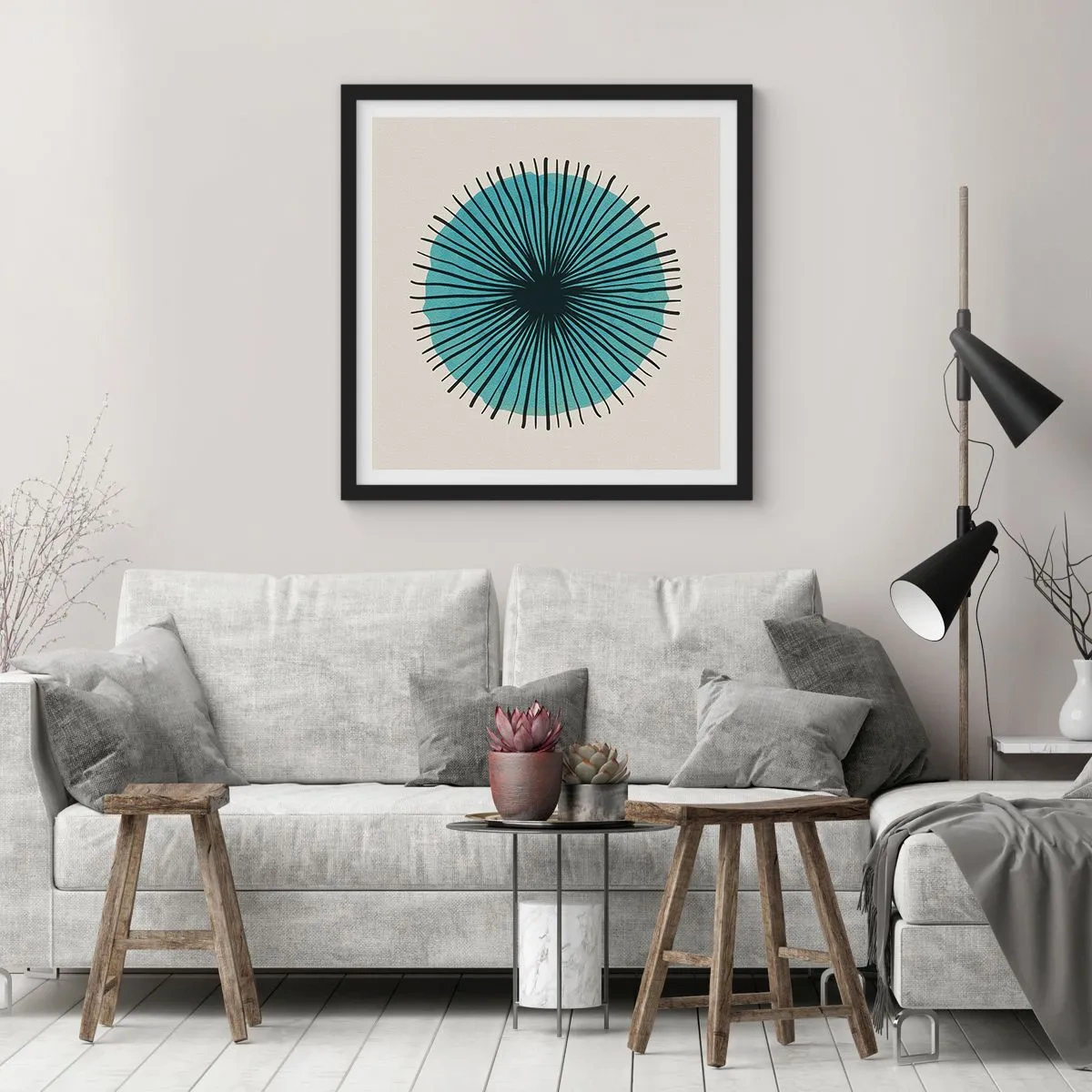 Poster in een zwarte lijst - Stralend in het blauw - 30x30 cm