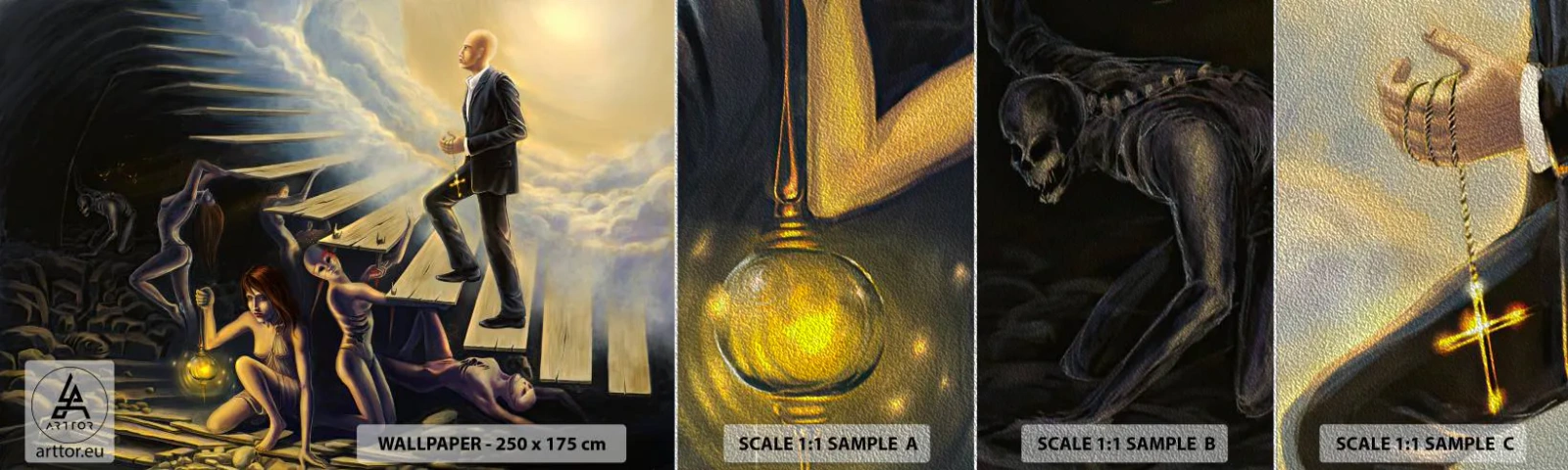 Fotobehang Monster Premium Sand - Danteske reis naar het licht - Abstractie, Fantasie, Mensen - 100x30 cm