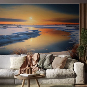 Fotobehang op maat Premium Canvas - Winterse zonsondergang - Winter, Rivier, Landschap
