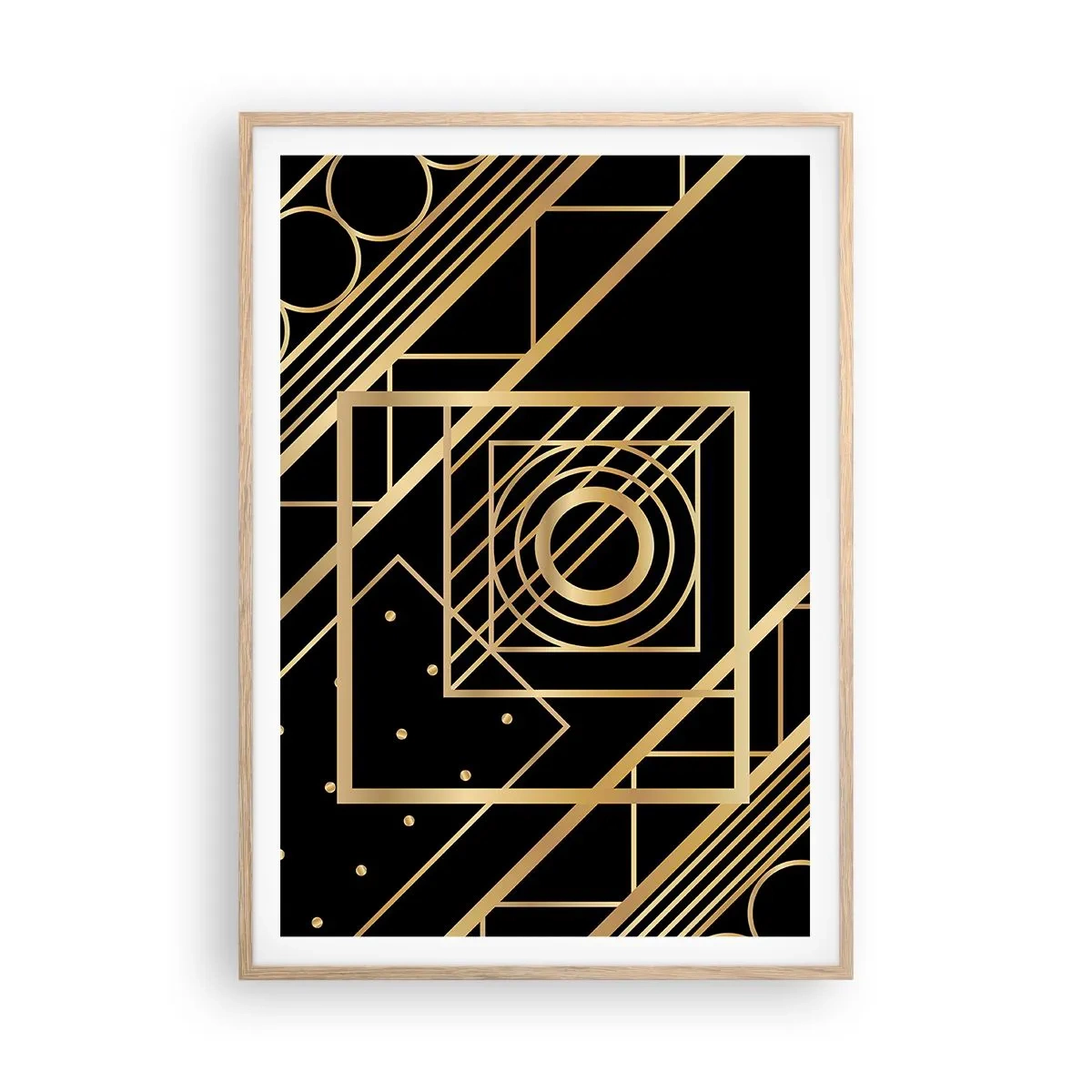Een poster in een licht eiken lijst - Gouden geometrie - 70x100 cm