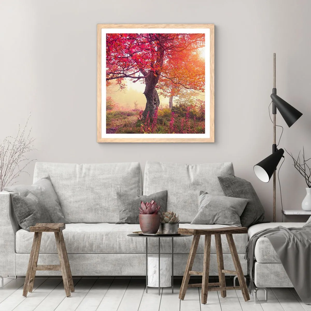Een poster in een licht eiken lijst - Bloeiende razernij - 40x40 cm
