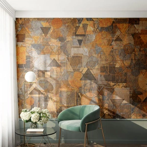 Fotobehang Standard Eco - Goudbruine geometrische abstractie met driehoeken - 100x70cm - De wereld in vorm - Moderne wanddecoratie voor woonkamer en slaapkamer ARTTOR