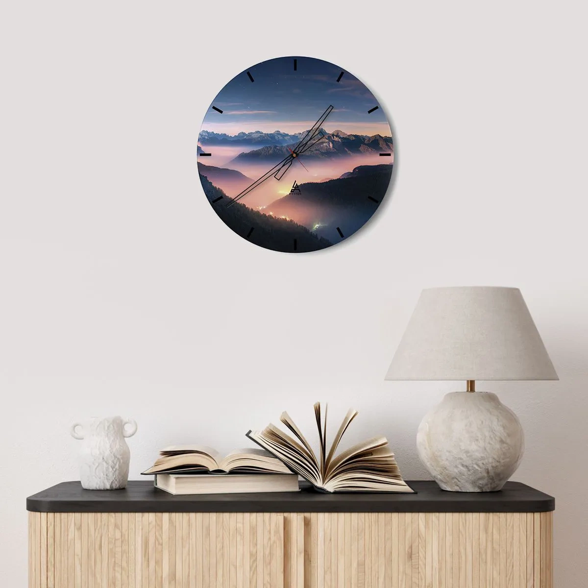 Wandklok - Klok - Licht in de dalen - 30x30 cm