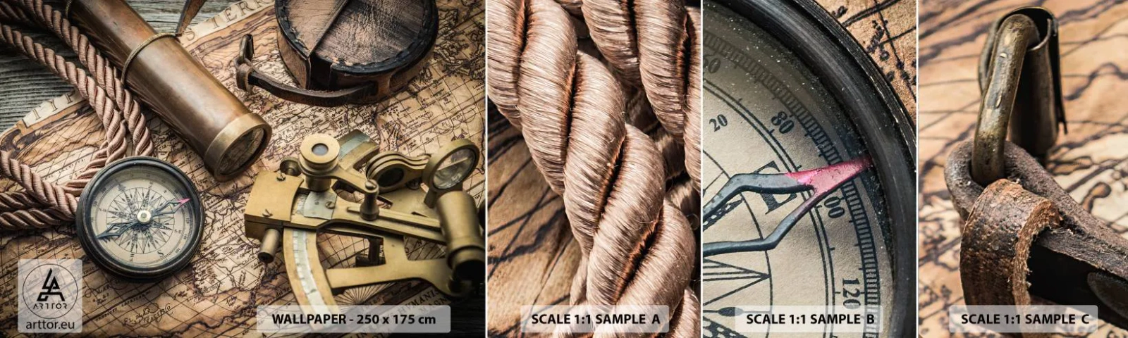 Fotobehang Monster Zelfklevend Deluxe Sticker - Zet koers - Nautisch, Wereldkaart, Kompas - 100x30 cm