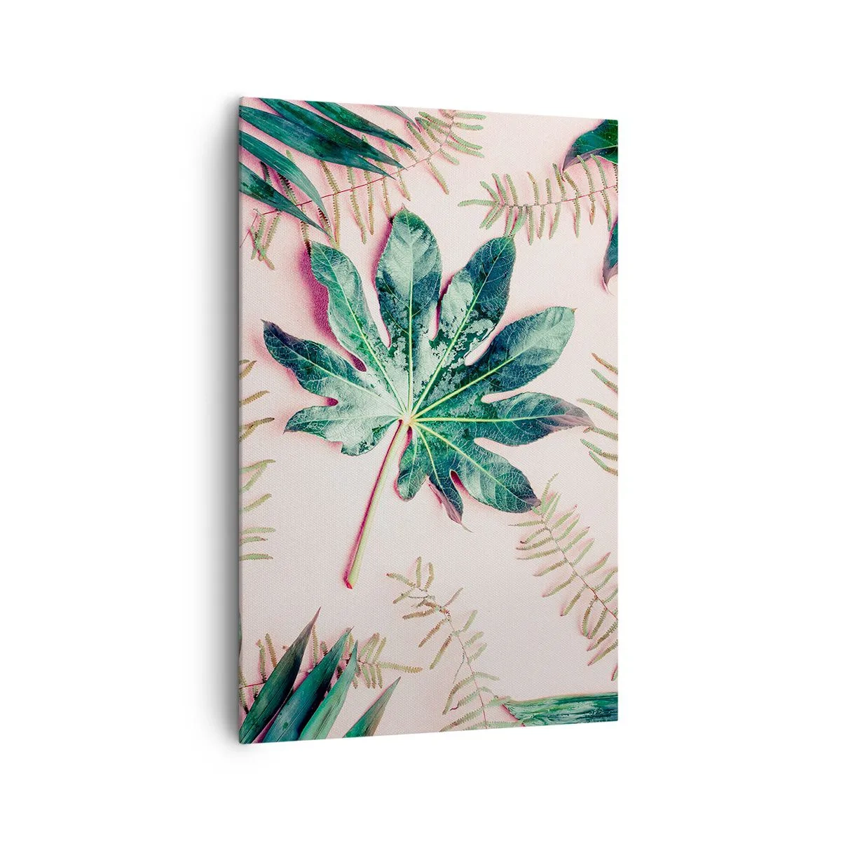 Schilderen op canvas - Een studie van groen op een roze achtergrond - 80x120 cm