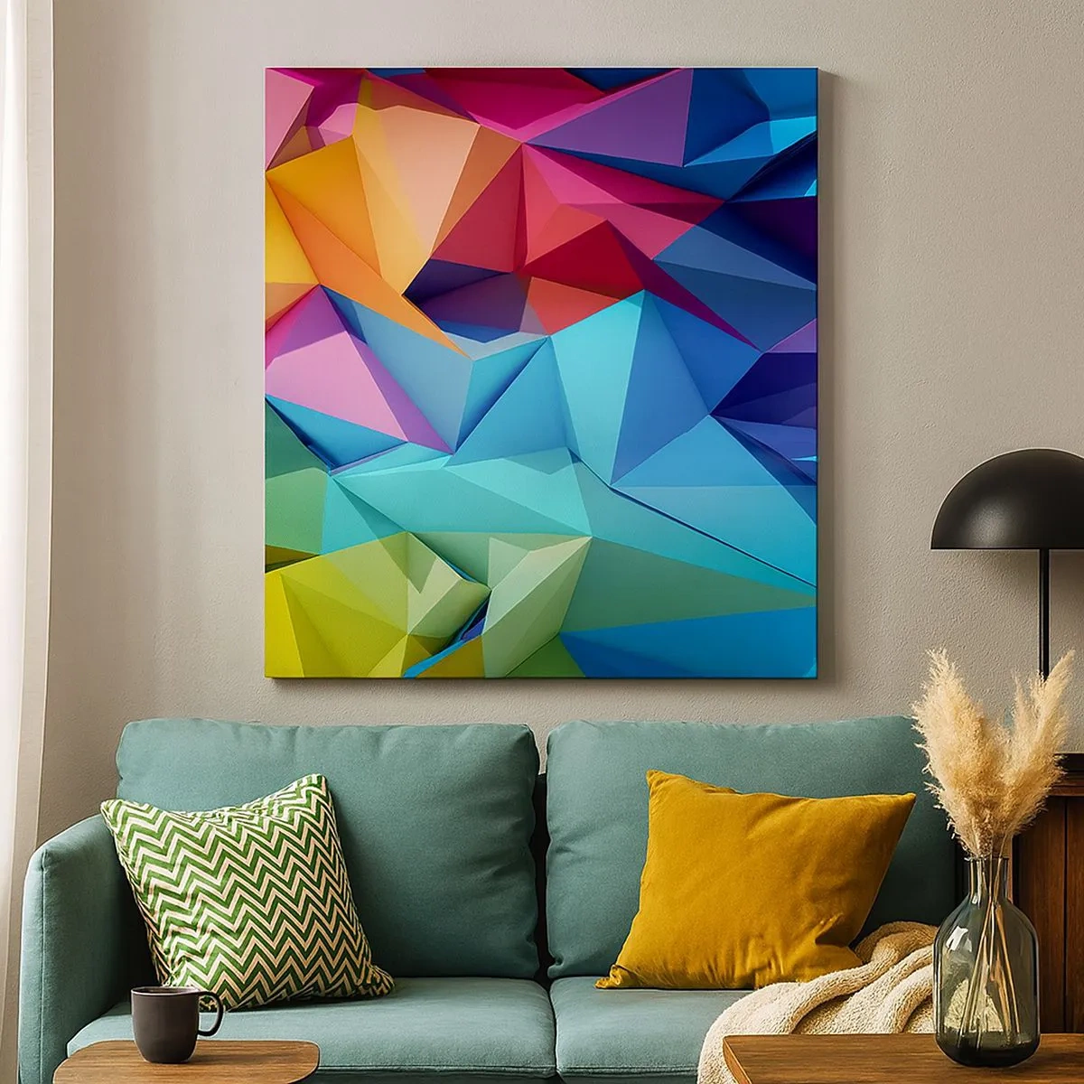 Schilderen op canvas - Regenboog origami - 30x30 cm
