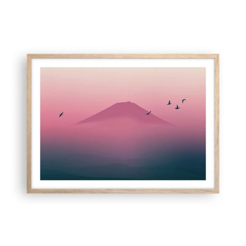 Een poster in een licht eiken lijst - Wandelaars boven de wolken - 70x50 cm