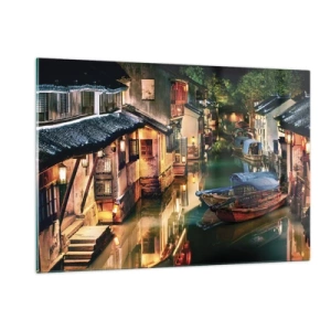 Schilderen op glas - Een avond op een Chinese straat - 120x80 cm