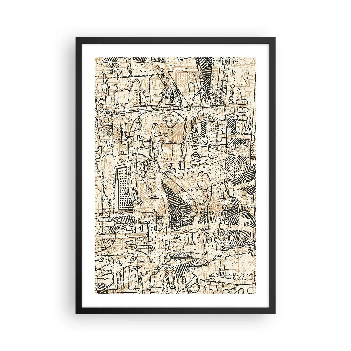 Poster in een zwarte lijst - Abstract geometrisch patroon in tinten beige en zwart - 50x70cm - Het wacht om te worden gedecodeerd - Moderne wanddecoratie voor woonkamer en slaapkamer ARTTOR