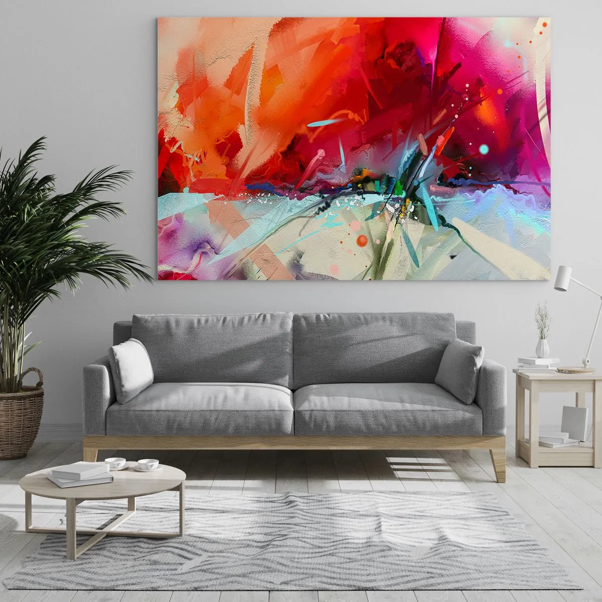 Schilderen op glas - Een abstracte explosie van kleuren en licht in een dynamische compositie. - 70x50cm - Een explosie van licht en kleuren - Moderne wanddecoratie voor woonkamer en slaapkamer ARTTOR