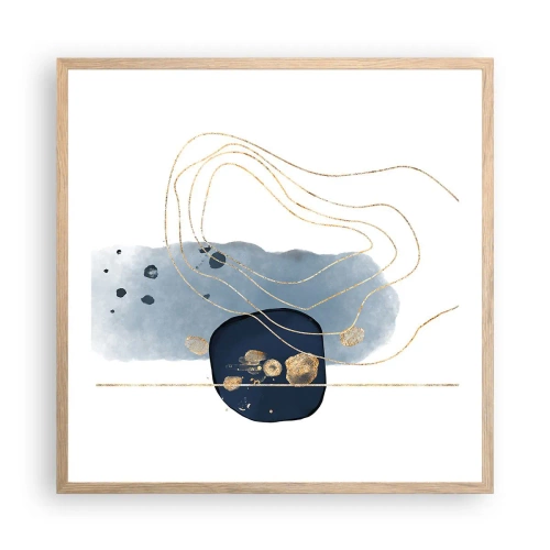 Een poster in een licht eiken lijst - Blauw en goud fantasie - 60x60 cm
