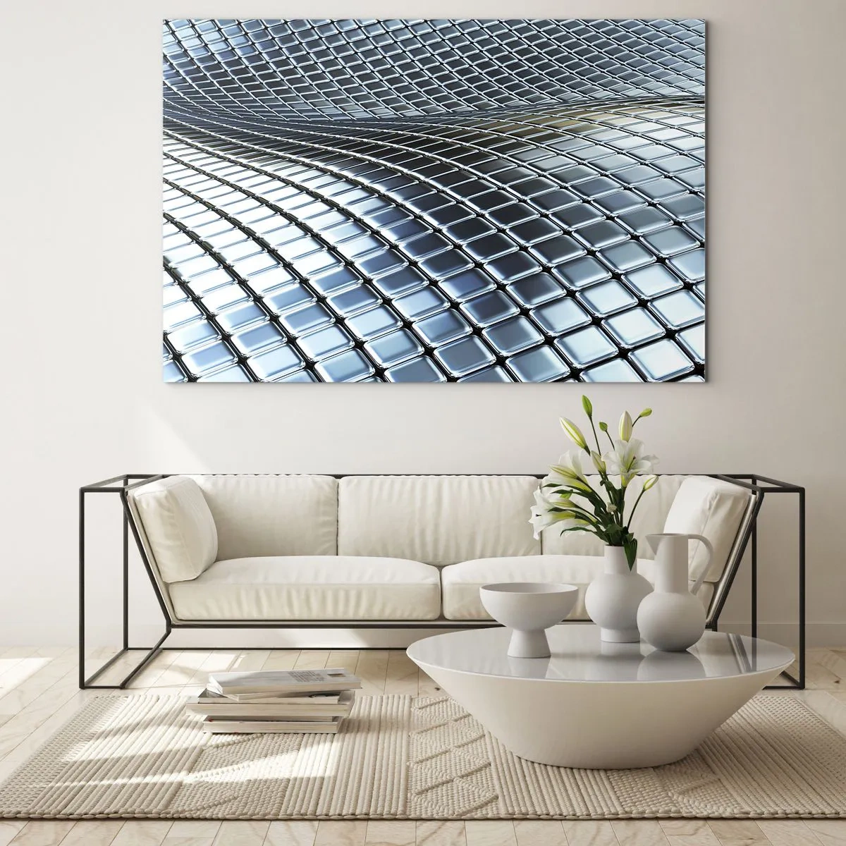 Schilderen op glas - Metallic zilveren golf - 120x80 cm