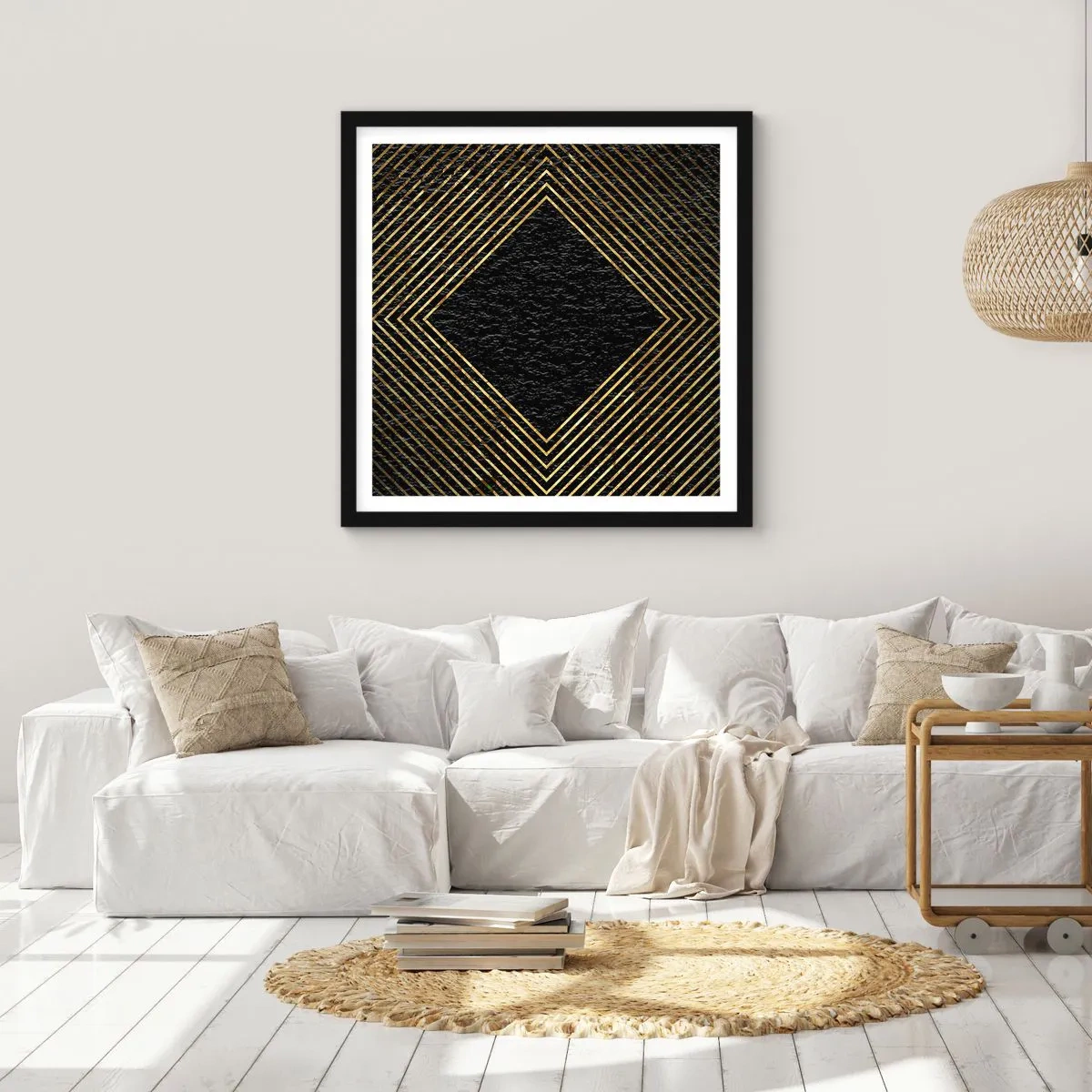 Poster in een zwarte lijst - Geometrie in glamoureuze stijl - 40x40 cm