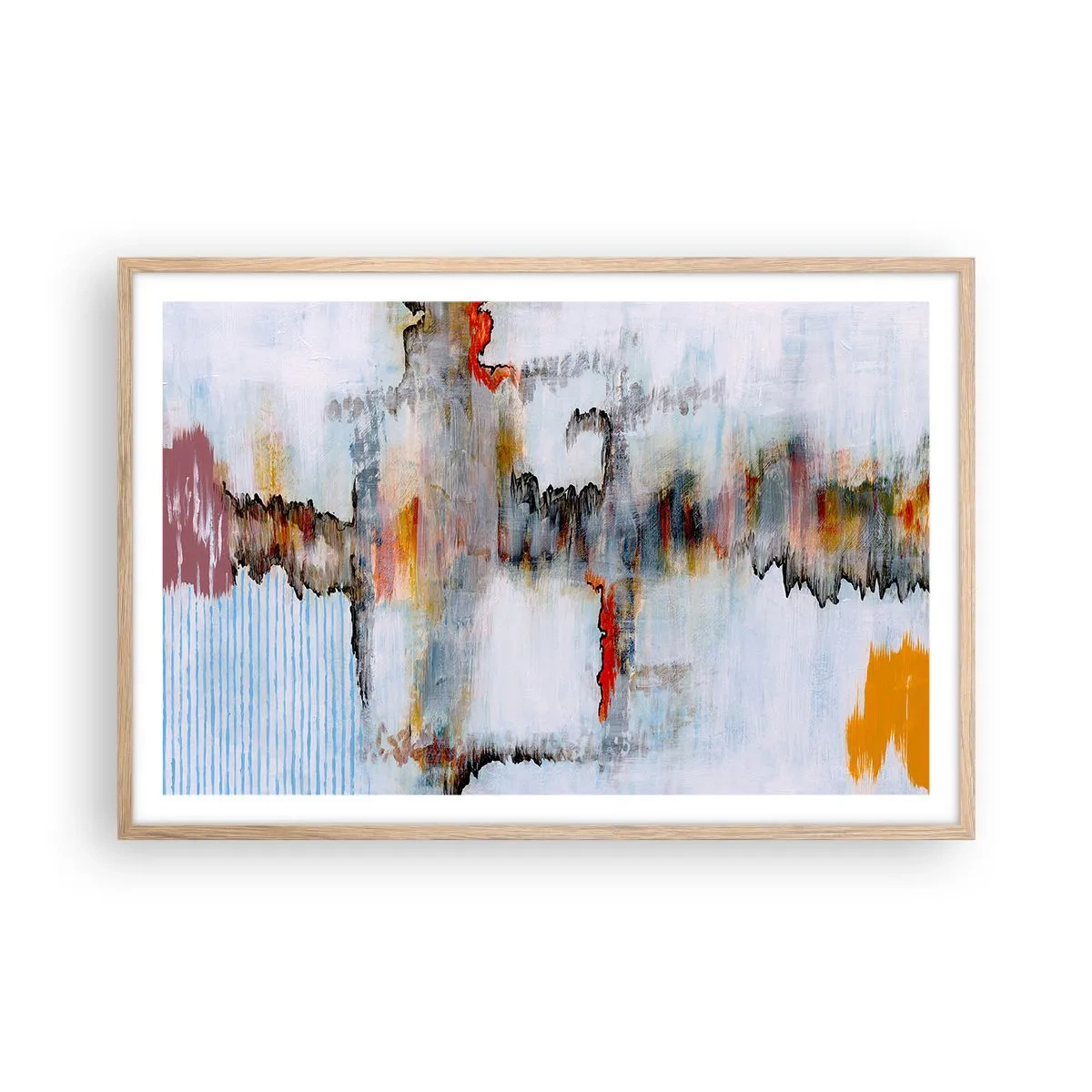 Een poster in een licht eiken lijst - Een stok op het water - 91x61 cm