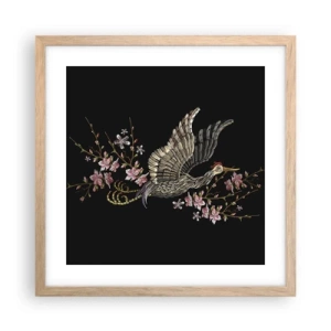 Een poster in een licht eiken lijst - Exotische geborduurde vogel - 40x40 cm