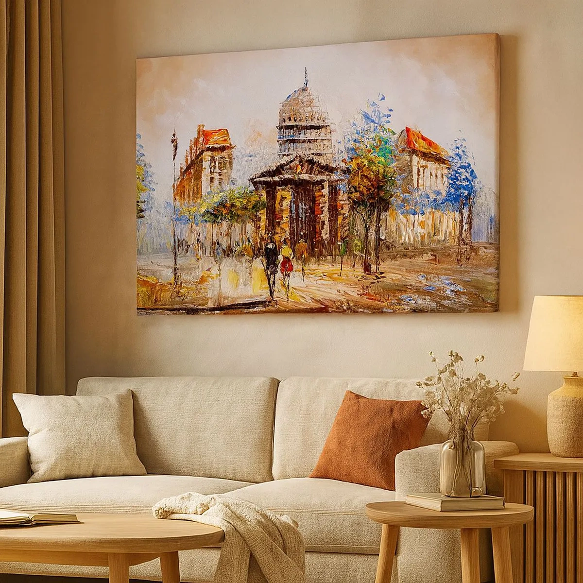 Schilderen op canvas - Impressionistisch stadsgezicht met een historisch gebouw - 70x50cm - Parijs wandeling - Moderne wanddecoratie voor woonkamer en slaapkamer ARTTOR