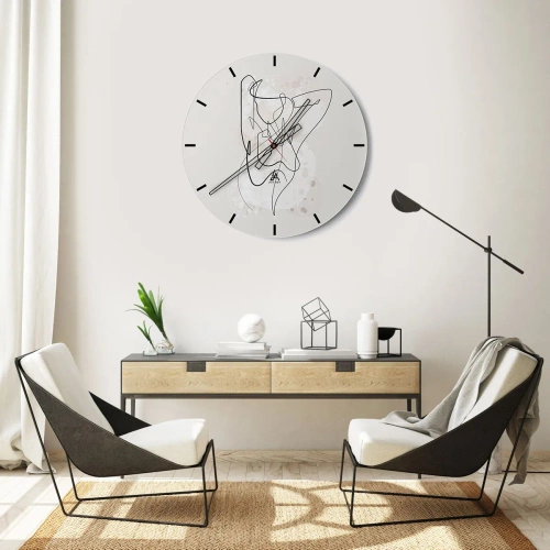 Wandklok - Klok - Abstracte lijntekening van een vrouwenfiguur op een lichte achtergrond - 30x30cm - De kunst van het verleiden - Moderne wanddecoratie voor woonkamer, keuken en slaapkamer ARTTOR