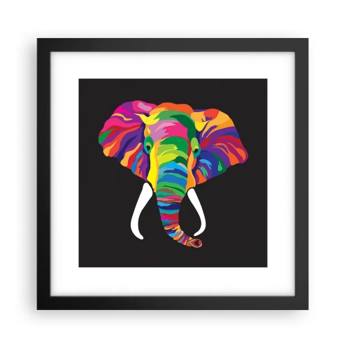 Poster in een zwarte lijst - De olifant die ervan hield om in de regenboog te baden - 30x30 cm