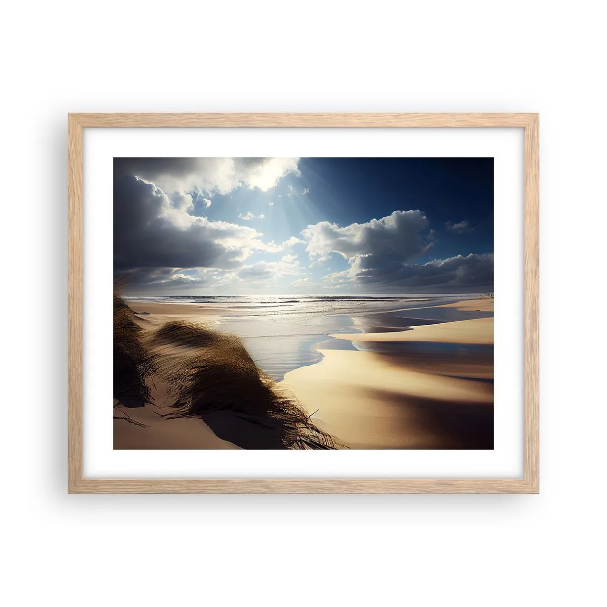 Een poster in een licht eiken lijst - Strand, wild strand - 50x40 cm