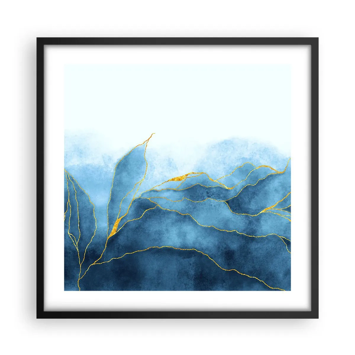 Poster in een zwarte lijst - Blauw in goud - 50x50 cm