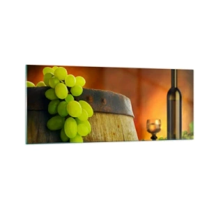 Schilderen op glas - Stilleven met een fles wijn en een tros druiven - 100x40 cm