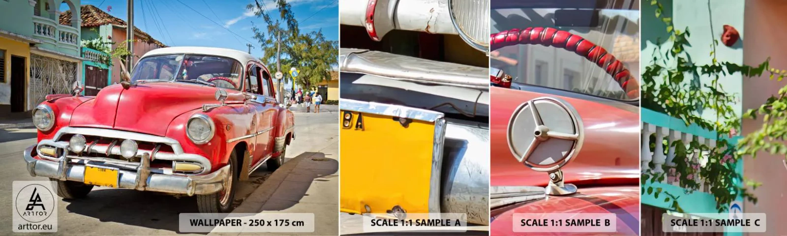 Fotobehang Staaltje Standard Eco - Alleen in Cuba - Automobiel, Vintage auto, Architectuur - 100x30 cm
