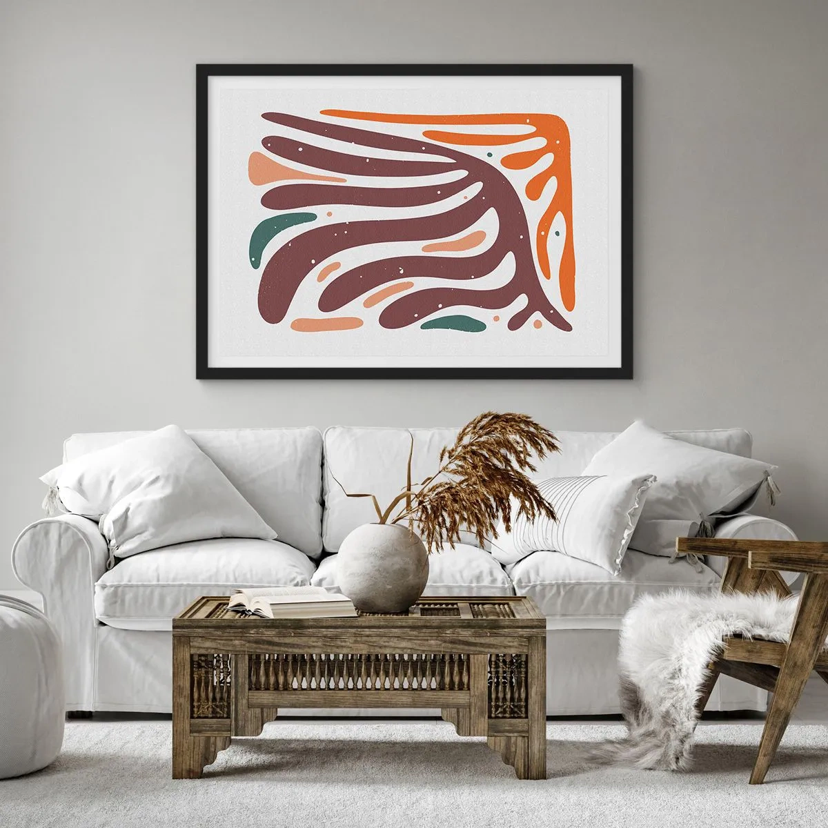 Poster in een zwarte lijst - Stralende organische compositie - 70x50 cm