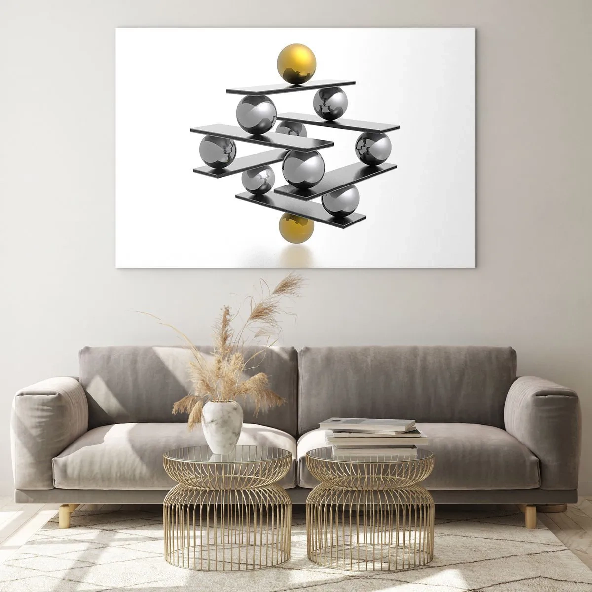 Schilderen op glas - Goud-zilver balans - 100x70 cm
