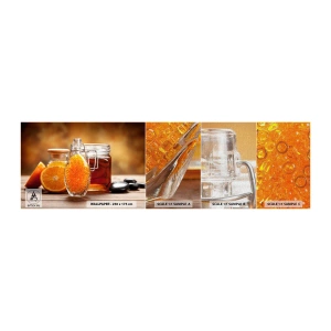 Fotobehang Monster Premium Canvas - Zonnige smaken en aroma's - Gastronomie, Oranje, Pot Met Honing - 100x30 cm