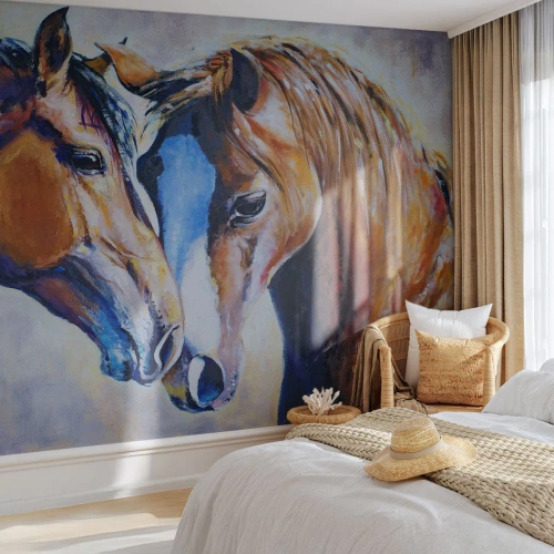 Fotobehang Standard Eco - Is het vriendschap? is het liefde? - Abstractie, Paarden, Natuur - 250x175 cm