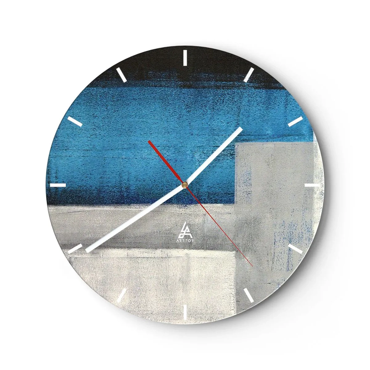 Wandklok - Klok - Abstracte compositie met blauwe en grijze tinten - 30x30cm - Een poëtische compositie van grijs en blauw - Moderne wanddecoratie voor woonkamer, keuken en slaapkamer ARTTOR