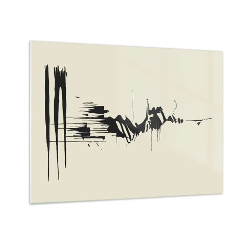 Schilderen op glas - Zwarte dynamische lijnen en vlekken op een lichte achtergrond in een abstracte stijl. - 70x50cm - Overhaaste abstractie - Moderne wanddecoratie voor woonkamer en slaapkamer ARTTOR